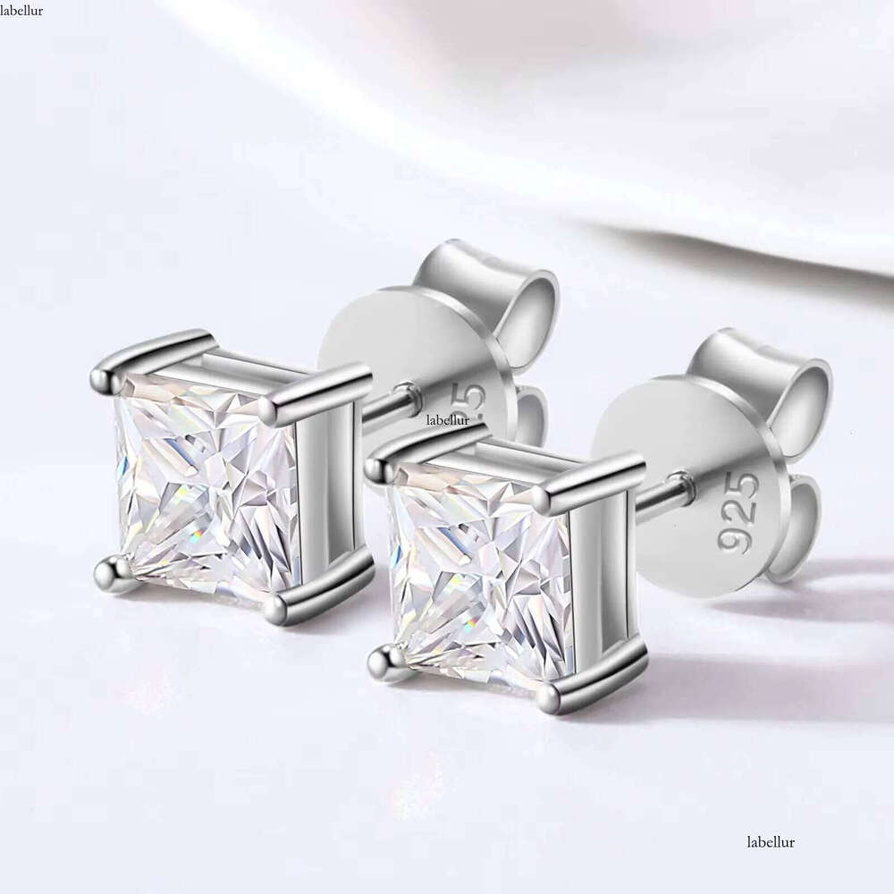 Drop Shipping Factory Direct Sale Sterling Sier 4.5mm-6mm Princess Cut Moissanite Dia Stud Earring for Gift