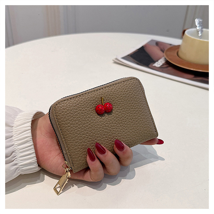 Zipper New Style Women's Cherry High-end Accordion Card Holder Multi-card Luxury Bag Designer Bag Slot Wallet Trendy Cross-border Wholesale Solid