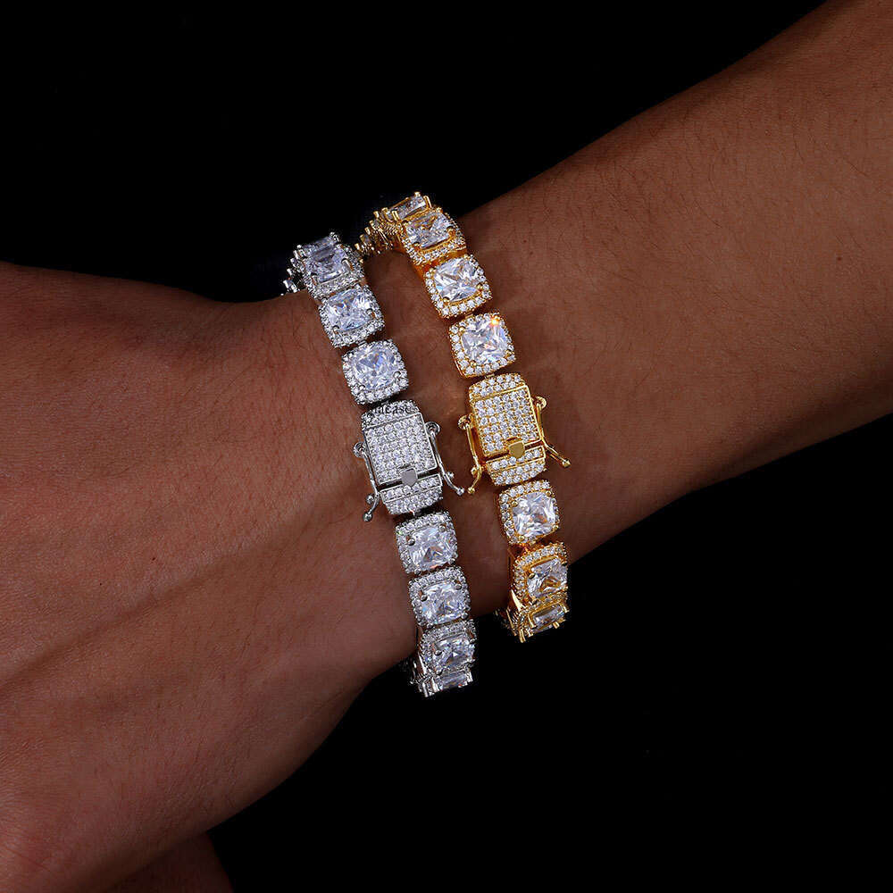 Hot Selling 10mm Clasp Rock Candy Chain Micro Inlaid Zircon Square Dia Personality Trendy Hip Hop Bracelet