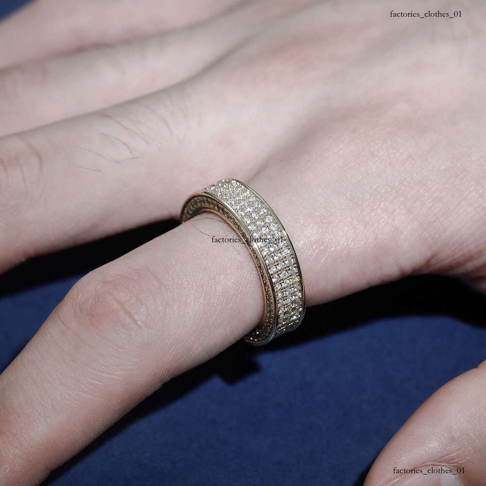 Polished Line Segmentation Full Zircon Hip-Hop Ring Men's Personality Simple Trendy Jewelry Accessories