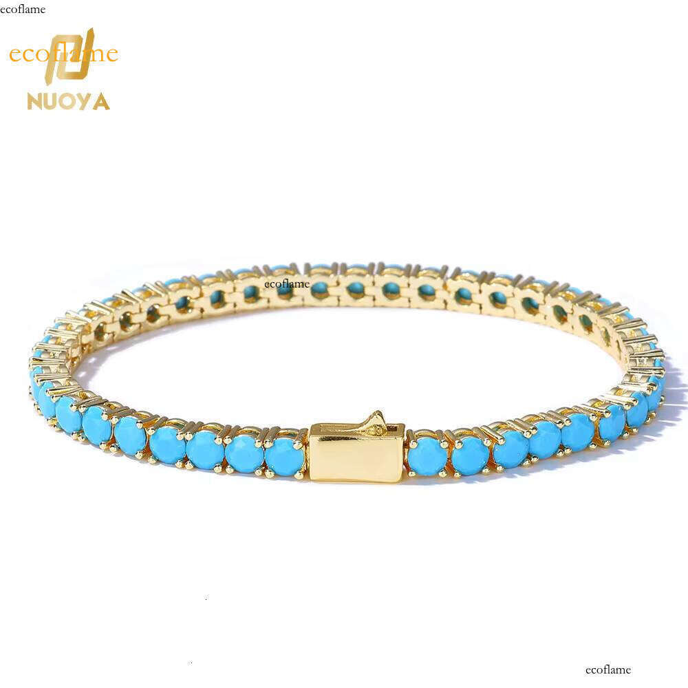 NUOYA Fashion Jewelry Women 4mm Custom Blue Turquoise Gold Plated Tennis Chain Bracelet for Gift