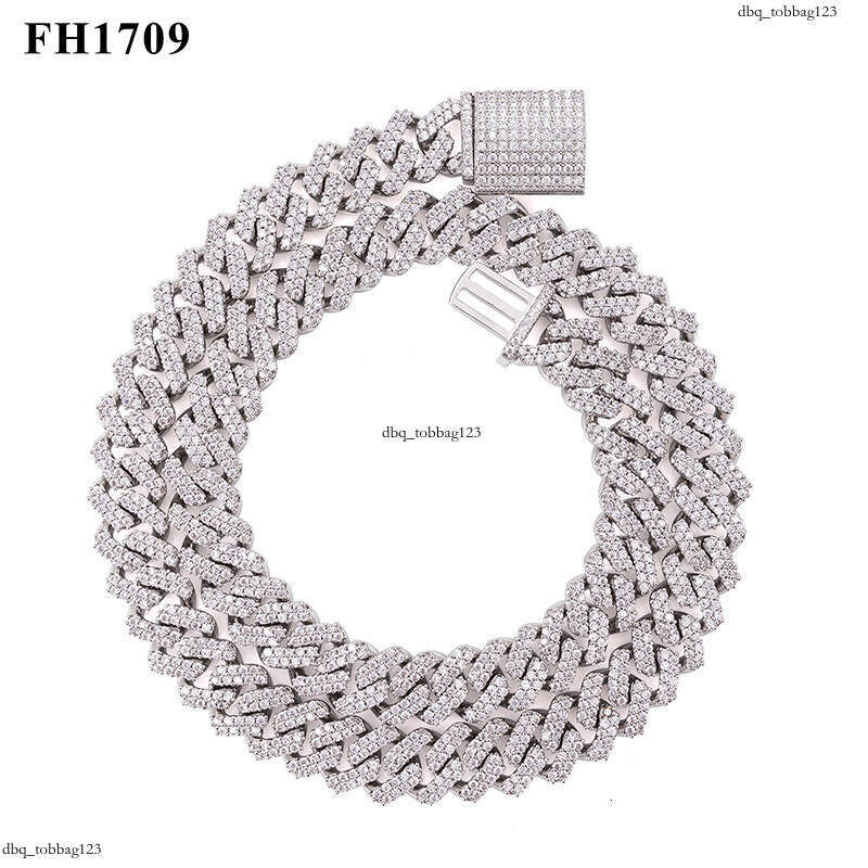 Sterling Silver Inlaid Moissanite chain Cuban Chain 13mm Two Row Stone Dia Hip Hop Jewelry Men's Necklace