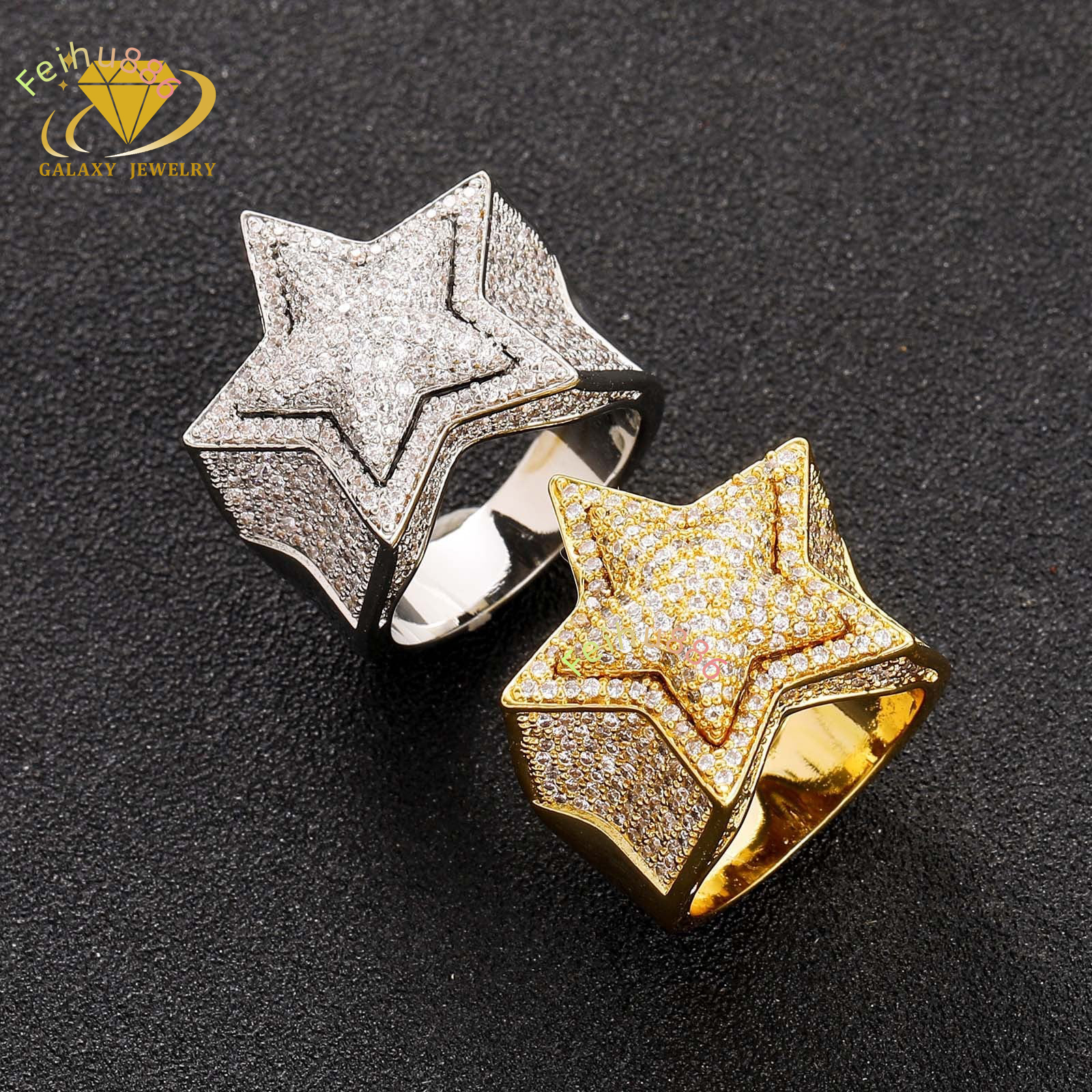 Pass Diamond Tester Fancy Shape Mossanite Star Ring Iced Out 925 Sterling Silver D Vvs Moissanite Hip Hop Ring