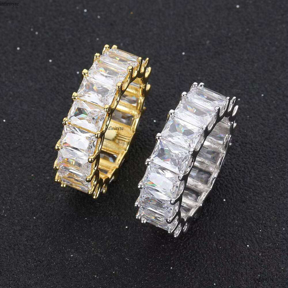 Nuoya Iced Out Dia Rings Women Gold Plated Copper Micro Pave Bling CZ Square Zircon Ring