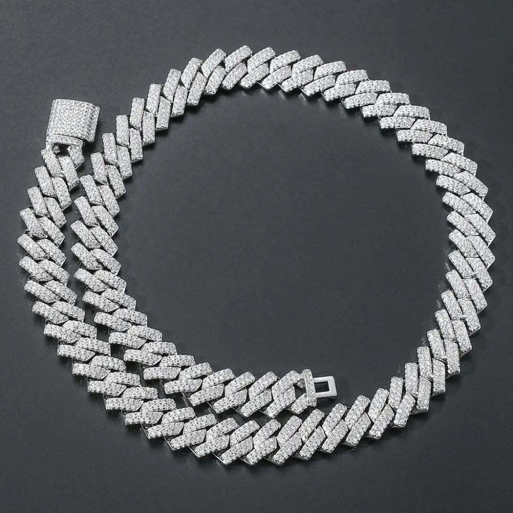 14mm Hip Hop Cuban Chain 2 Rows 925 Sterling Silver Custom Vvs Iced Out Moissanite Cuban Link Chain