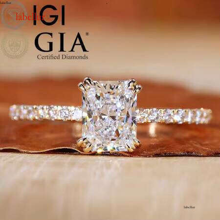 Fine Jewelry 10K 14K Real Solid Gold Radiant Cut Solitaire VVS VS IGI Certified Lab Grown Dia Women Halo Engagement Ring