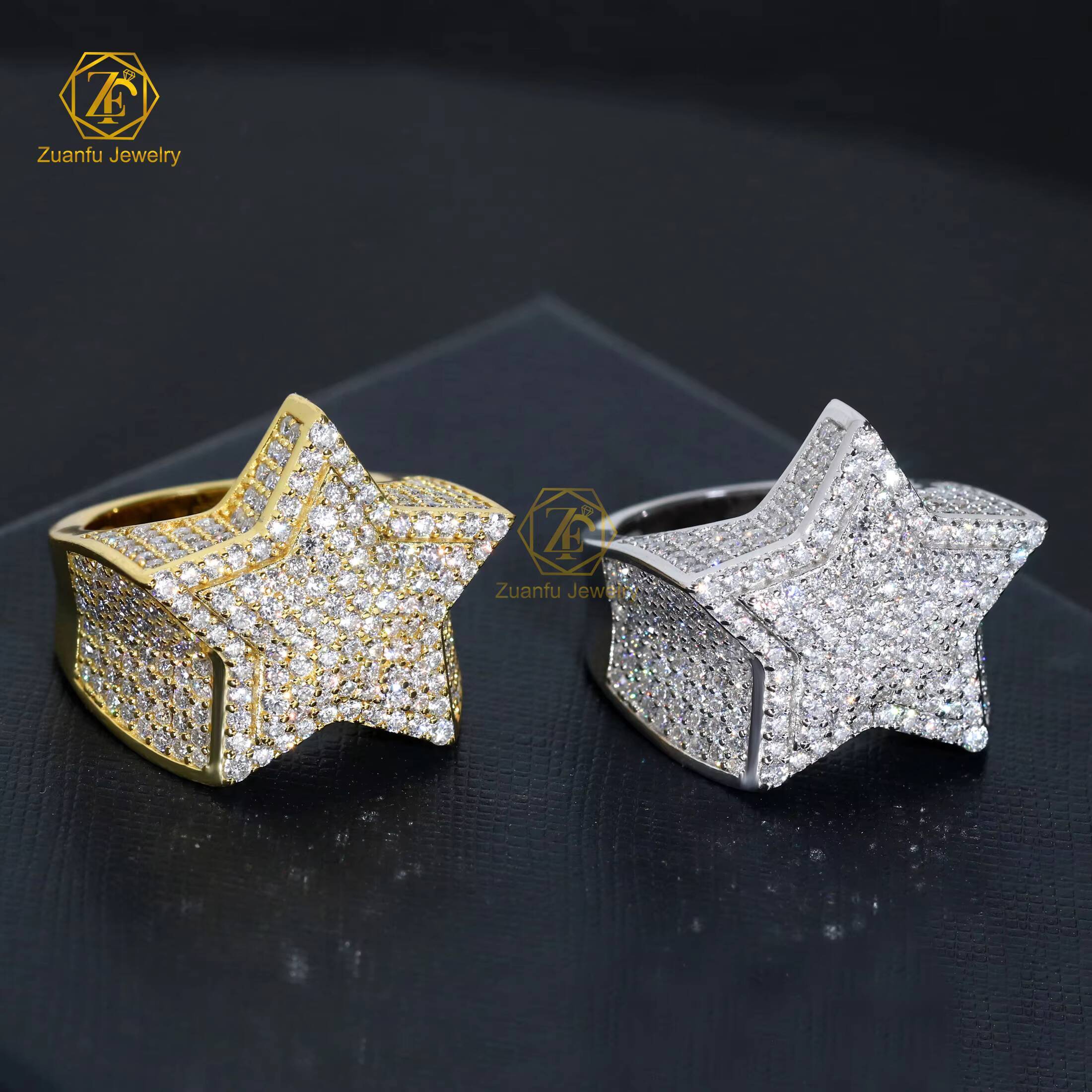 High Quality VVS Iced Out Moissanite 925 Silver Ring for Men High Luster Durability Cuban Link Star Jewelry Hip Hop Style