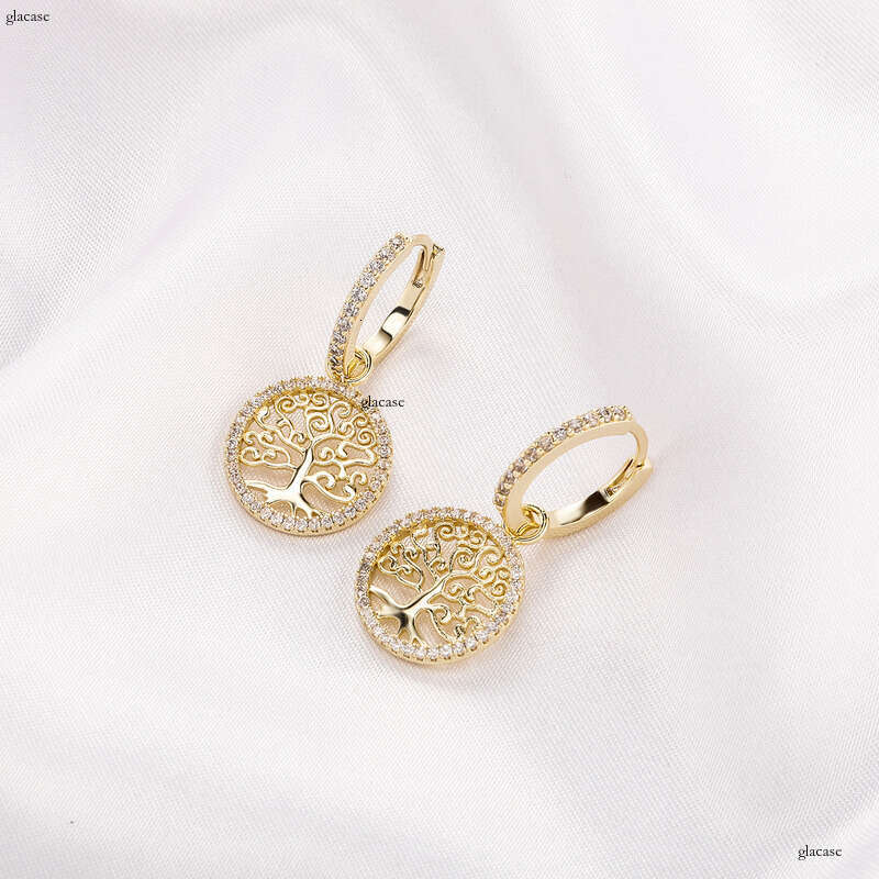 Trendy for Women Round Simple Hollow Creative Lucky Tree Drop Earrings Versatile Personality Gold Jewelry