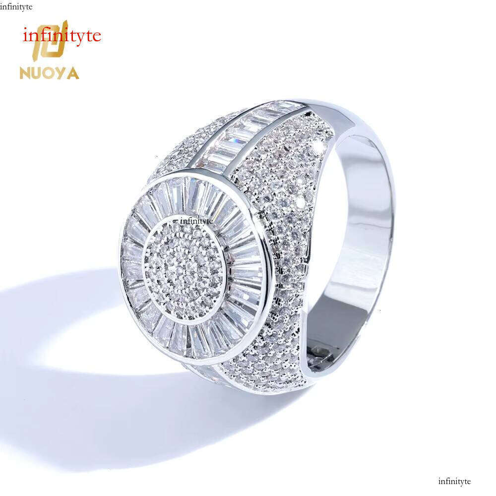 NUOYA Hip Hop Fine Jewelry Shiny Iced Out Dia Sier and Gold Plated Brass Micro Pave Baguette CZ Stones Ring for Women
