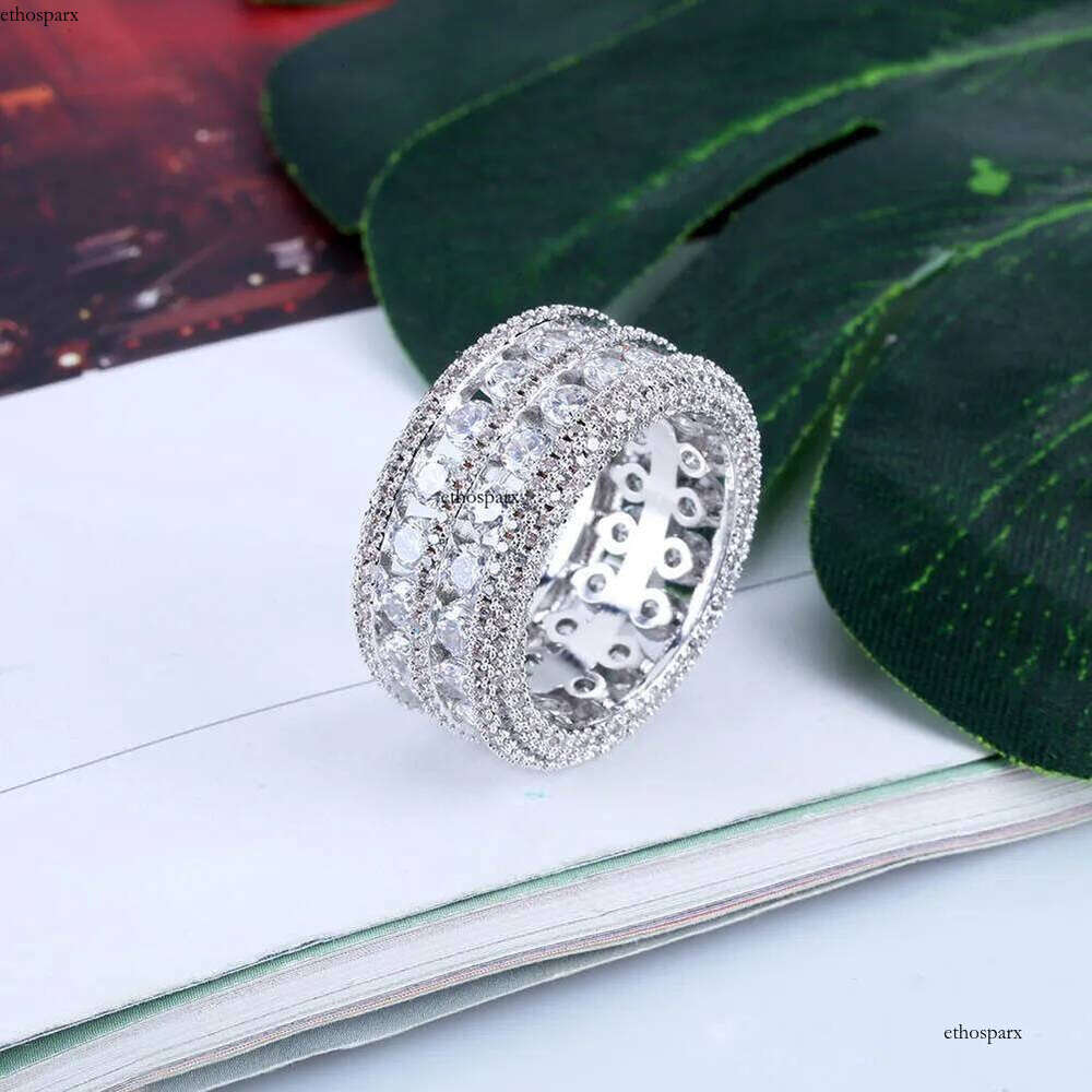 Double Rows Rings Hip Hop Shining Real Gold Plated Cubic Zircon Dia Finger Ring Jewelry