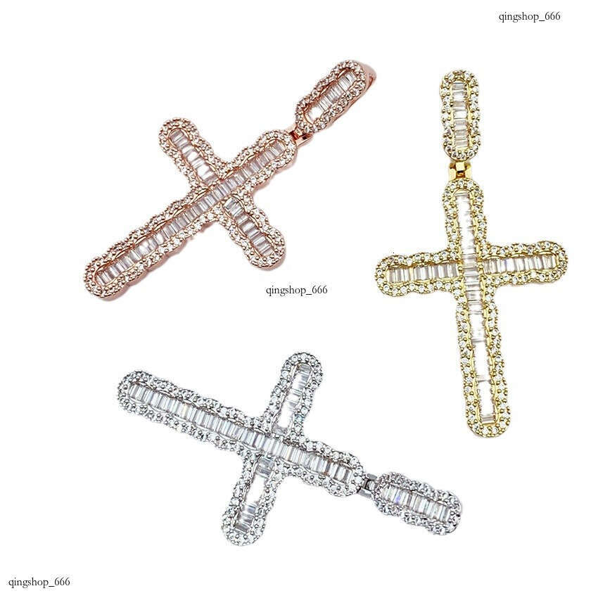 Full Sterling Silver Inlaid Moissanite chain Cross Personality Hip Hop Jewelry Unisex Accessories Necklace Pendant