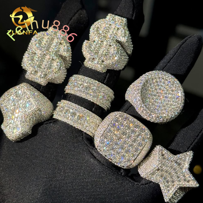 GRA Certificate Multiple Options Custom Iced Out Hip Hop VVS Moissanite Men Ring 925 Silver Rings Diamond Jewelry Dollar Ring
