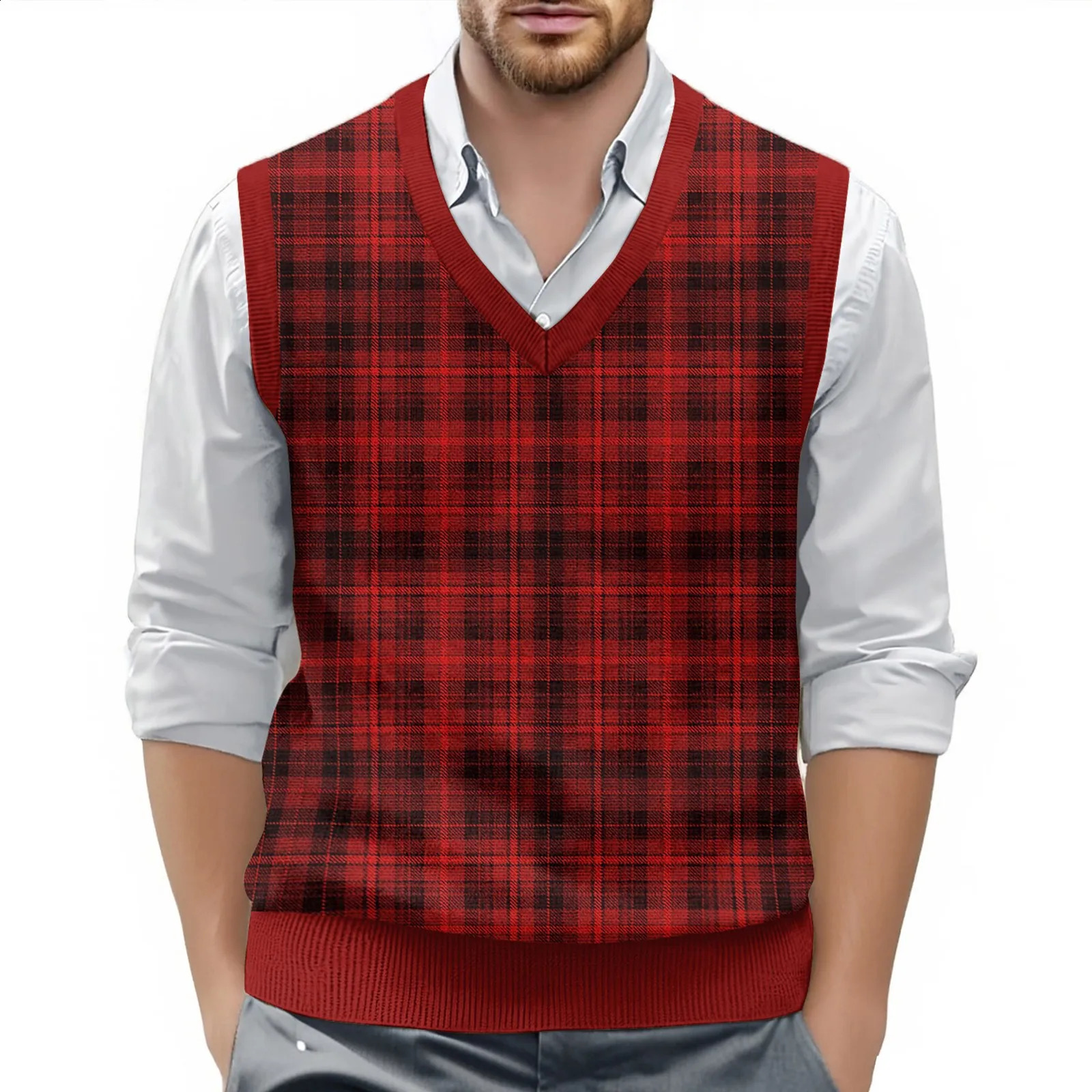 Sleeveless Jersey Man British Style Checkered Vest Campus Clothing Men Diamond Grid Woolen Sweater Knit Chale 250809