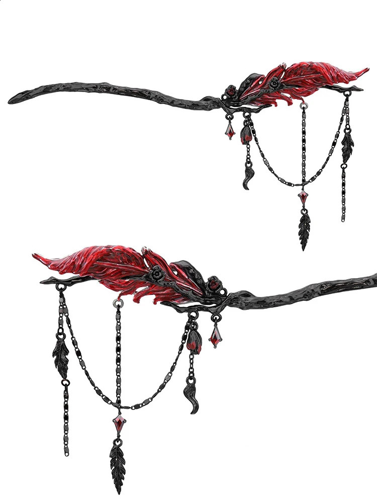 ZHUUHE Red Feather Hair Pins In Cyberpunk Style Are Party Gifts For Women Jewelry Accessories 250807