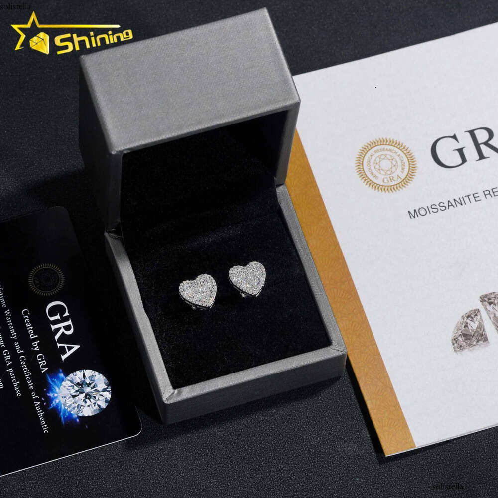 Pass Dia Tester Iced Out Sier Gold Plated Heart Moissanite Earring for Men