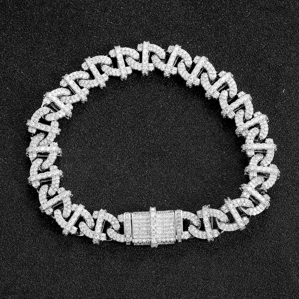Hip-Hop New 10mm Wide Cuban Chain Personality Trendy Geometric Shape Men's Bracelet Accessory