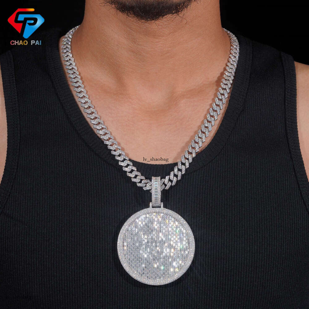 INS Round Disc Full Dia Hip Hop Pendant Necklace Men's Trendy Jewelry