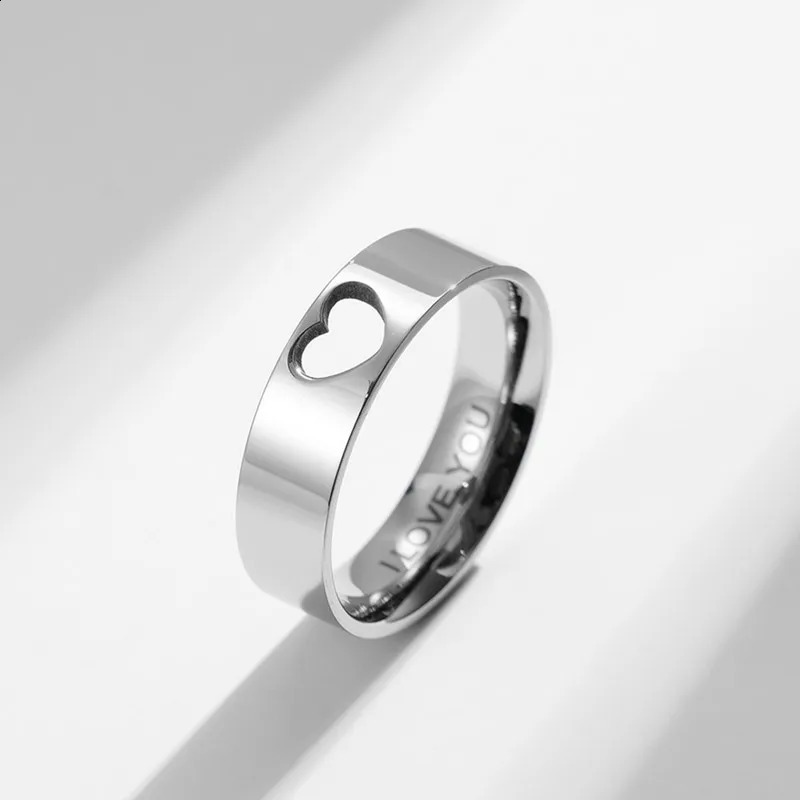 Stainless Steel Hollow Heart Puzzle Couple Rings I LOVE YOU Engraved Wedding Band Ring for Women Men Size 5-12 250805