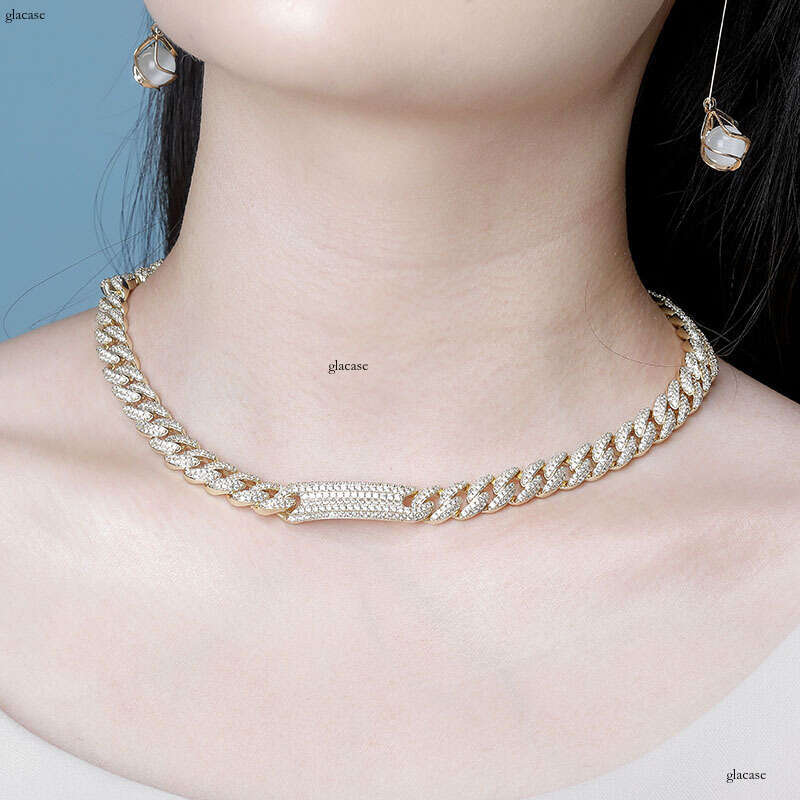 Hip-Hop Trendy Jewelry 9mm Micro Paved Moissanite chain Cuban Chain Versatile Necklace