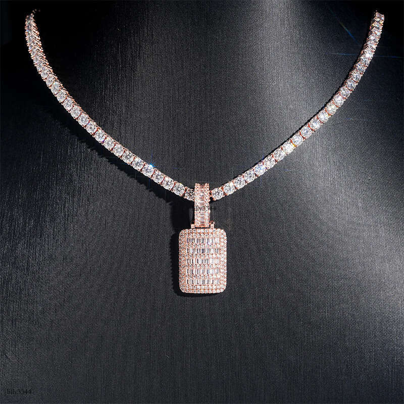 INS Fashion Tag Micro Pave Moissanite chain Hip Hop Jewelry Trendy Must-Have Pendant