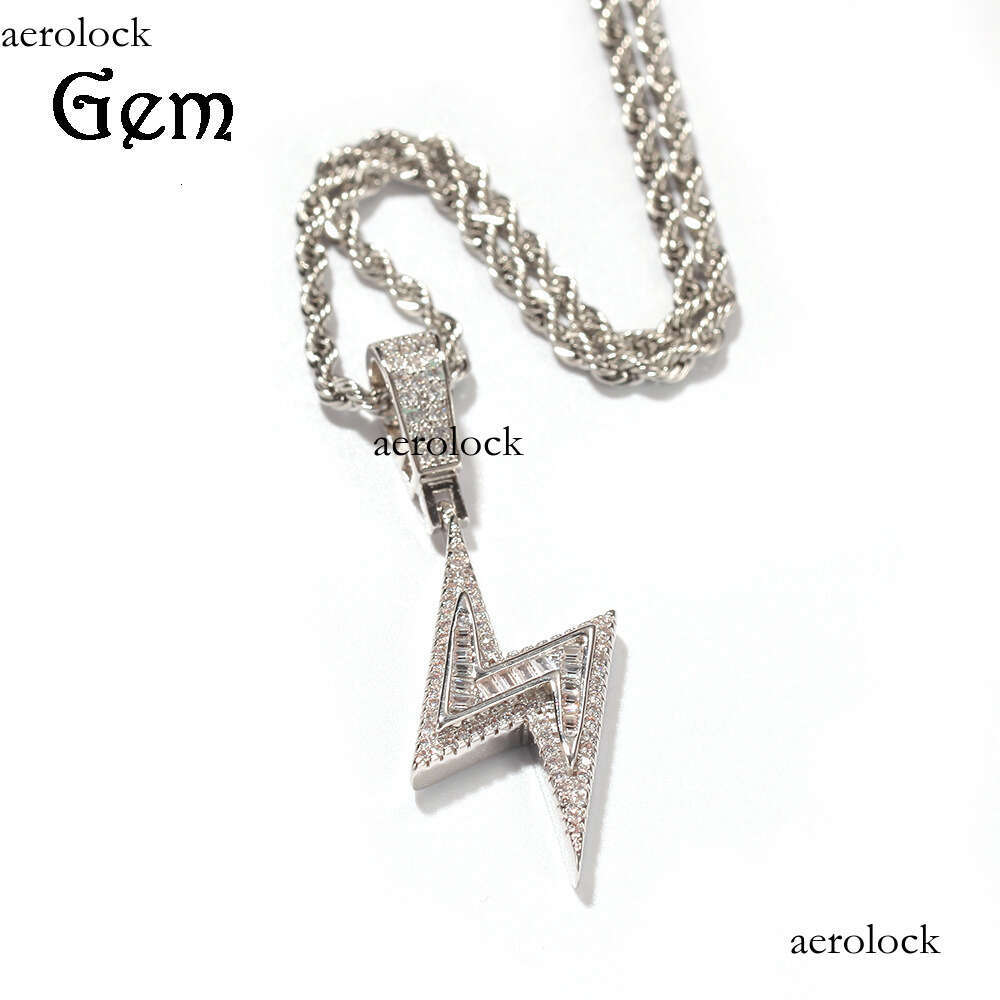 Rap Cool Lighing Pendant Personality Niche Sterling Silver Inlaid Moissanite chain Hip Hop Trendy Men's Necklace Jewelry Trend