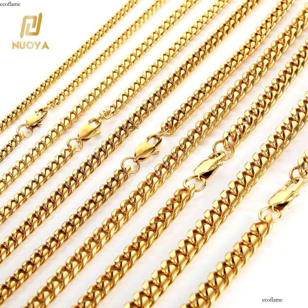 NUOYA Gold Plated 8mm Stainless Steel Sier Polished Miami Cuban Link Chain Bracelet Men Hip Hop Jewelry
