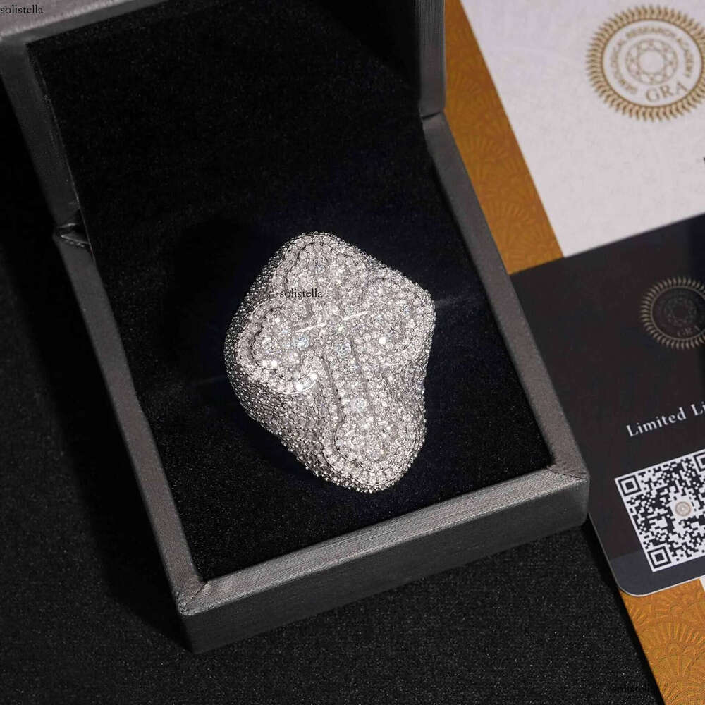 Hot selling fancy cross high-end sier moissanite personalized hip-hop style ring