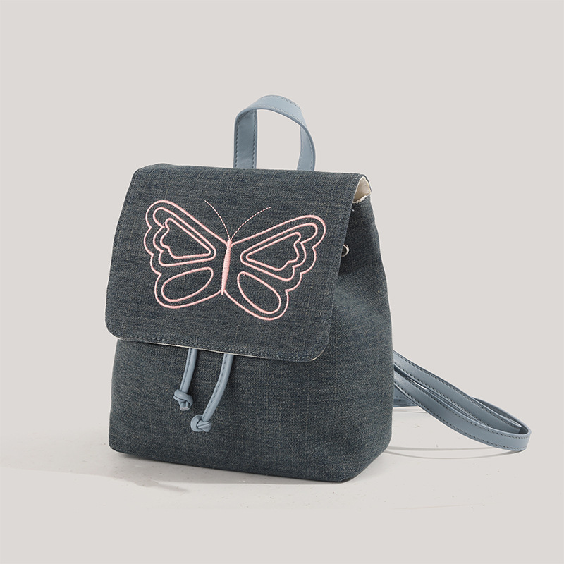 2025 New American Style Denim Butterfly Drawstring Backpack Single Shoulder ddmymoon