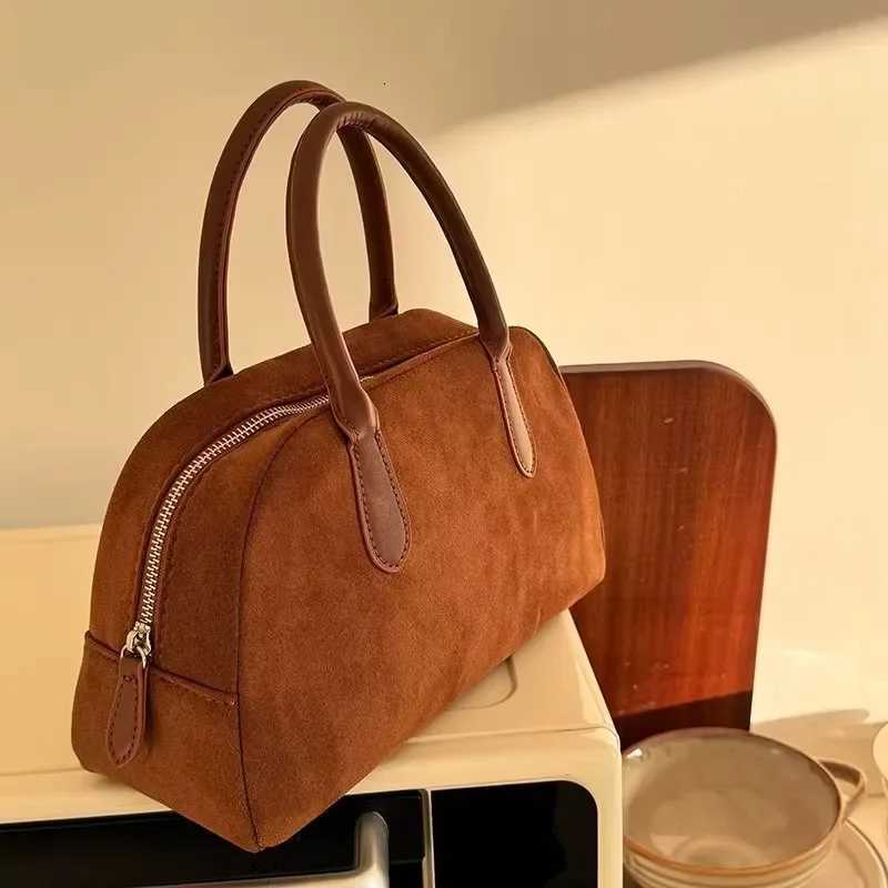 Brown Vintage Suede Tote Bag High Quality Designer Luxury Boston Handbag 2025 Winter New in Womens Bags Korean Hand Bag Ladies Z250809