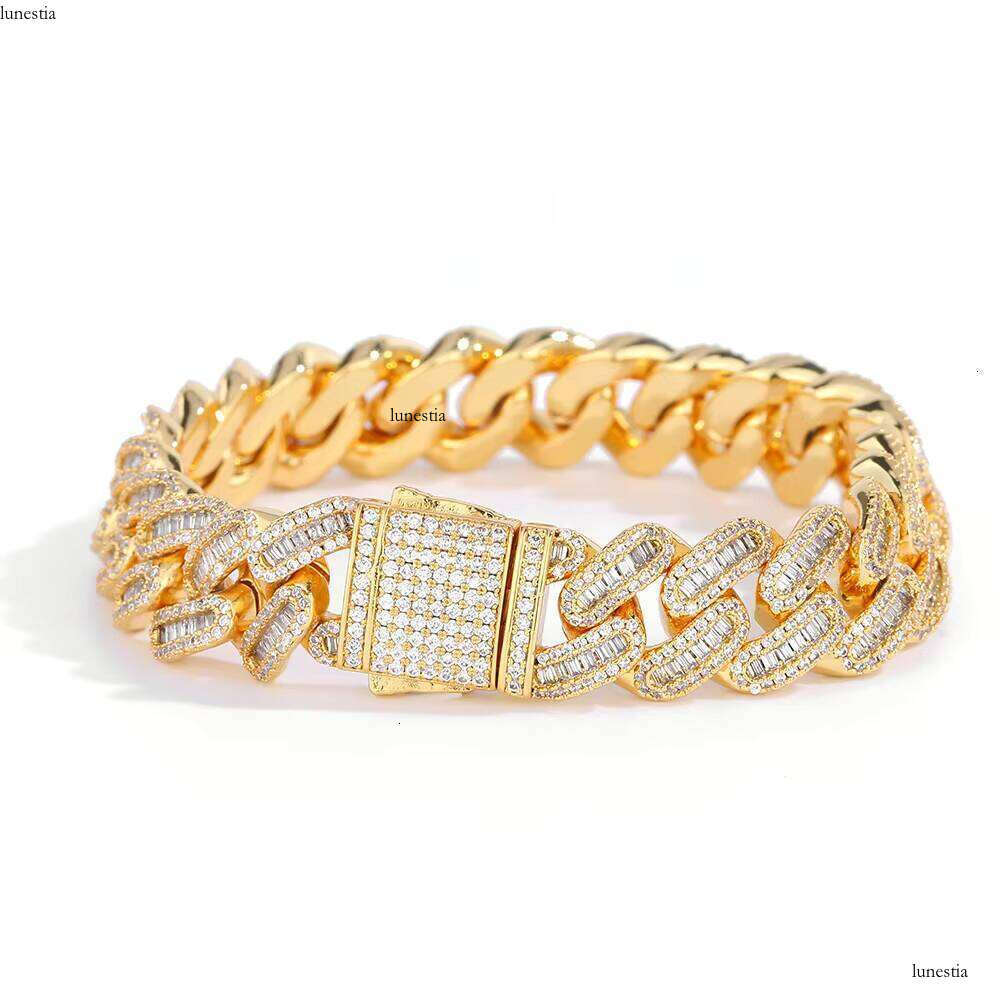 Hip Hop Jewelry Gold Plated Iced Out Chain Micro Pave Shiny Dia Cuban Link Bracelet for Women