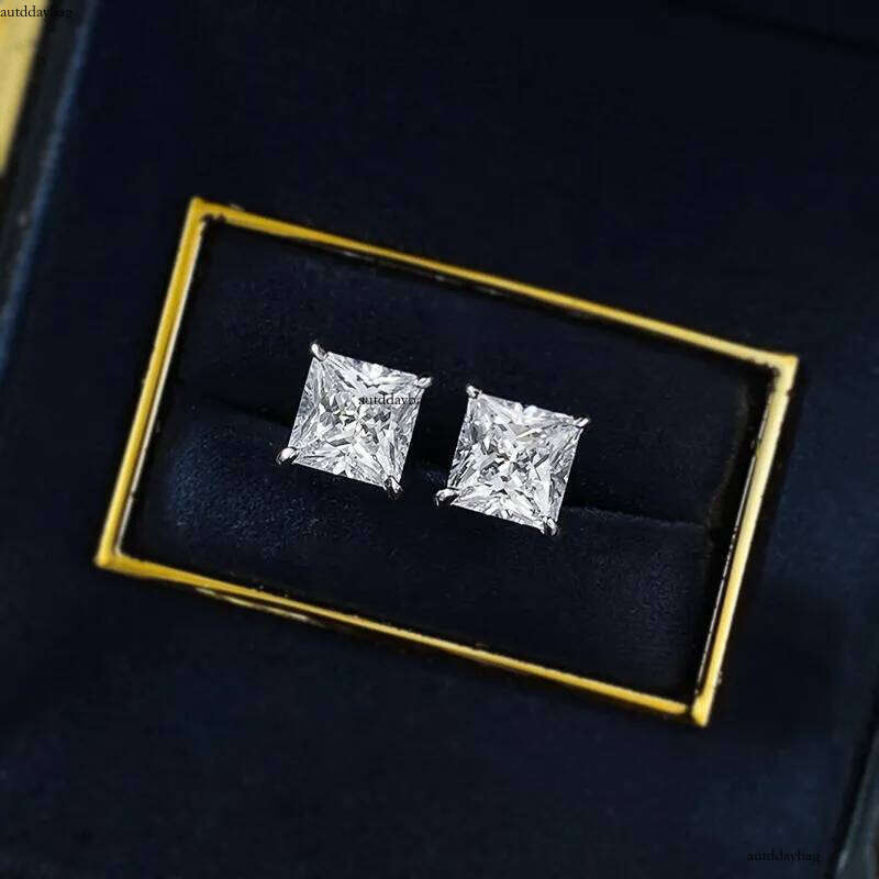 Choucong Brand Stud Earrings Jewelry Real 100% S Sterling Sier Princess Cut White Moissanite Dia Gemstones Party Women Wedding Earring Gift