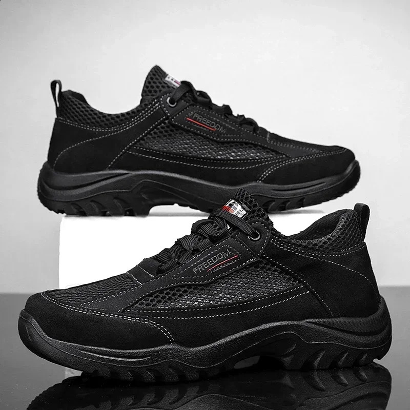 Men Hiking Shoes Summer Breathable Male Sneakers Anti-slip Breathable Walking Shoes Lace Up Soft Casual Lightweight Shoes 250805
