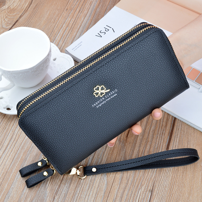 New Women's Wallet Long Double Zipper Clutch Fashion Lychee Texture Designer Bag Luxury Bag Large Capacity Double Layer Wallet Phone Bag