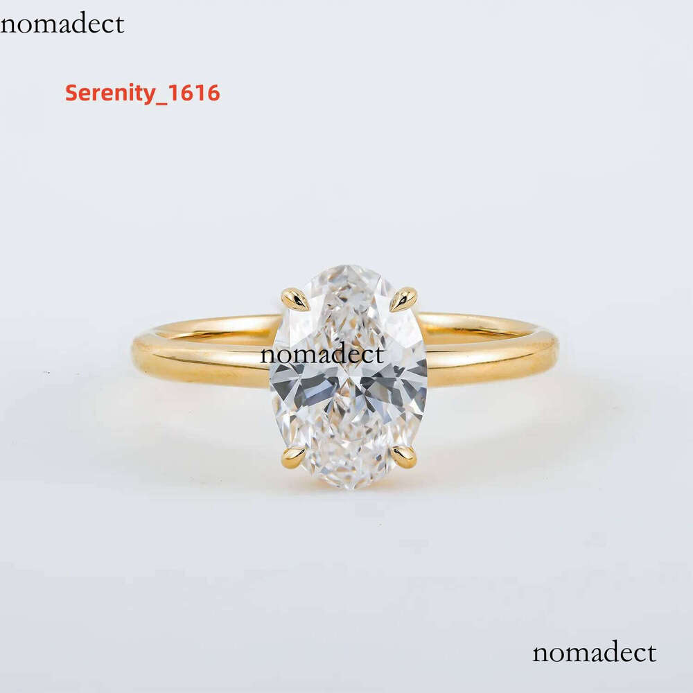 4 Claws Oval Cut Dia Solitaire Solid Gold Classical Style Engagement Ring