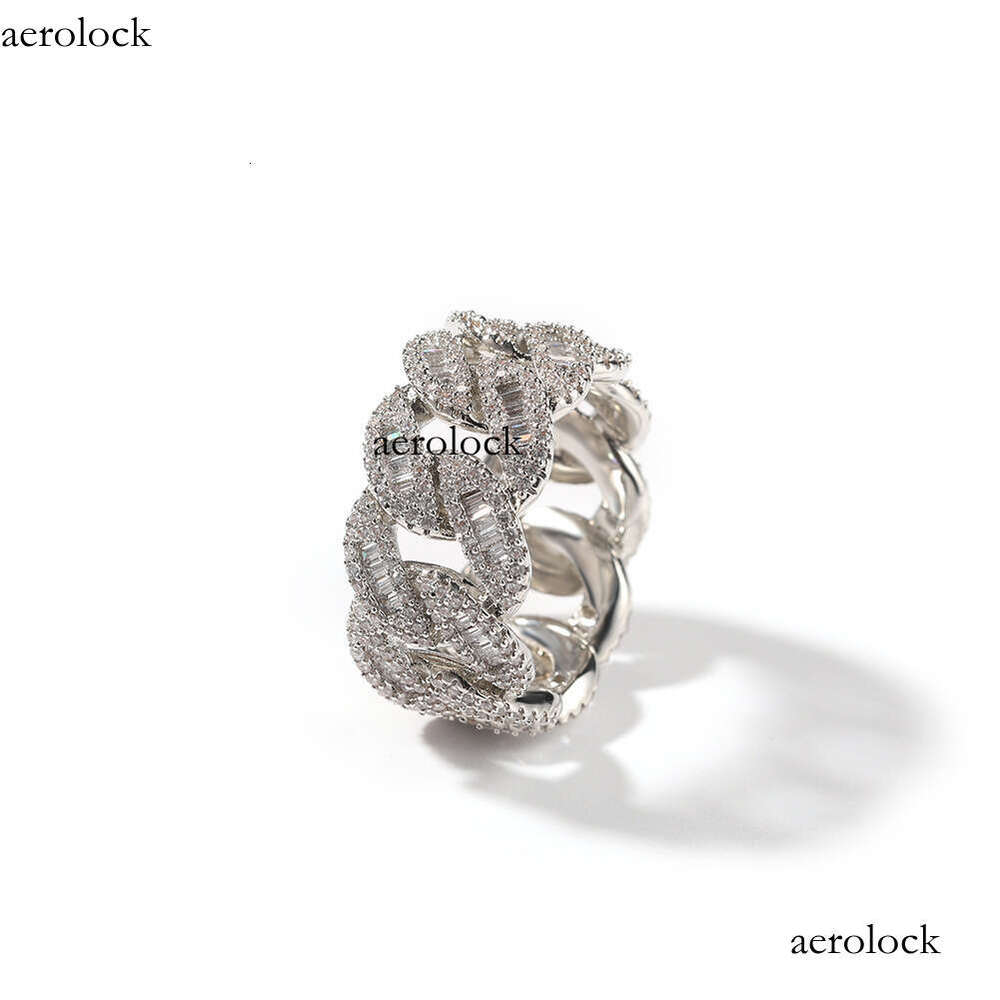 Sterling Silver Square Diamond Hip-Hop Fashion Street Niche Unisex Moon-Shaped Cuban Ring