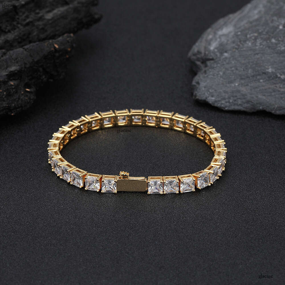 5.5mm Zircon Bracelet Spring Buckle Square Tennis Chain High-end Hip-hop Jewelry Accessories