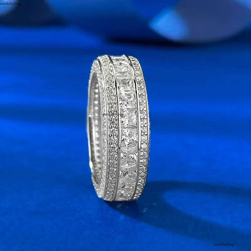 Genuine 100% Sterling Sier Jewelry Women Wedding Rings Princess Cut Stack White Moissanite Dia Gem Party Lady Enagement Band Ring Gift