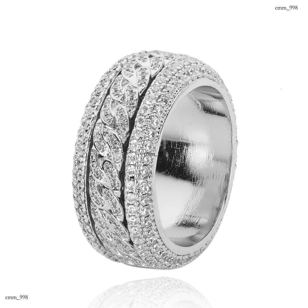 Trendy New Rotating Cuban Real Gold Plated Micro Paved Zircon Hip-Hop Ring Jewelry