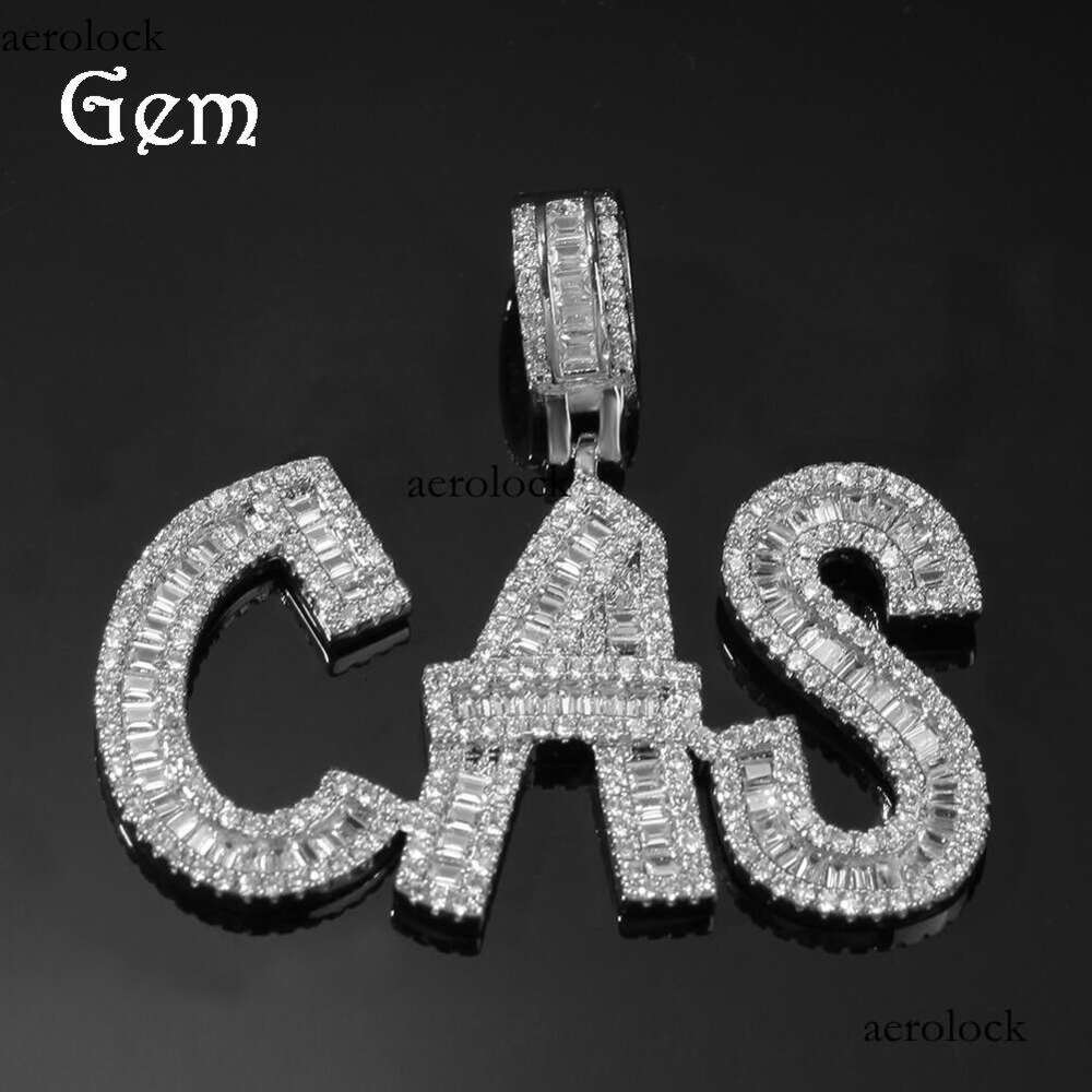 Hip Hop Rap Sterling Silver Inlaid Moissanite chain English Letter Pendant Personality Creative Number Splicing Sweater Chain Necklace Trendy