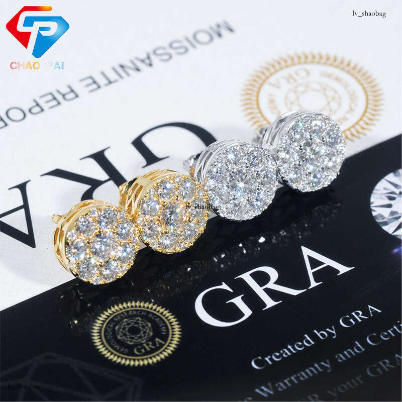 ICED OUT New Sier Inlaid Round Moissanite Hip Hop Stud Earrings