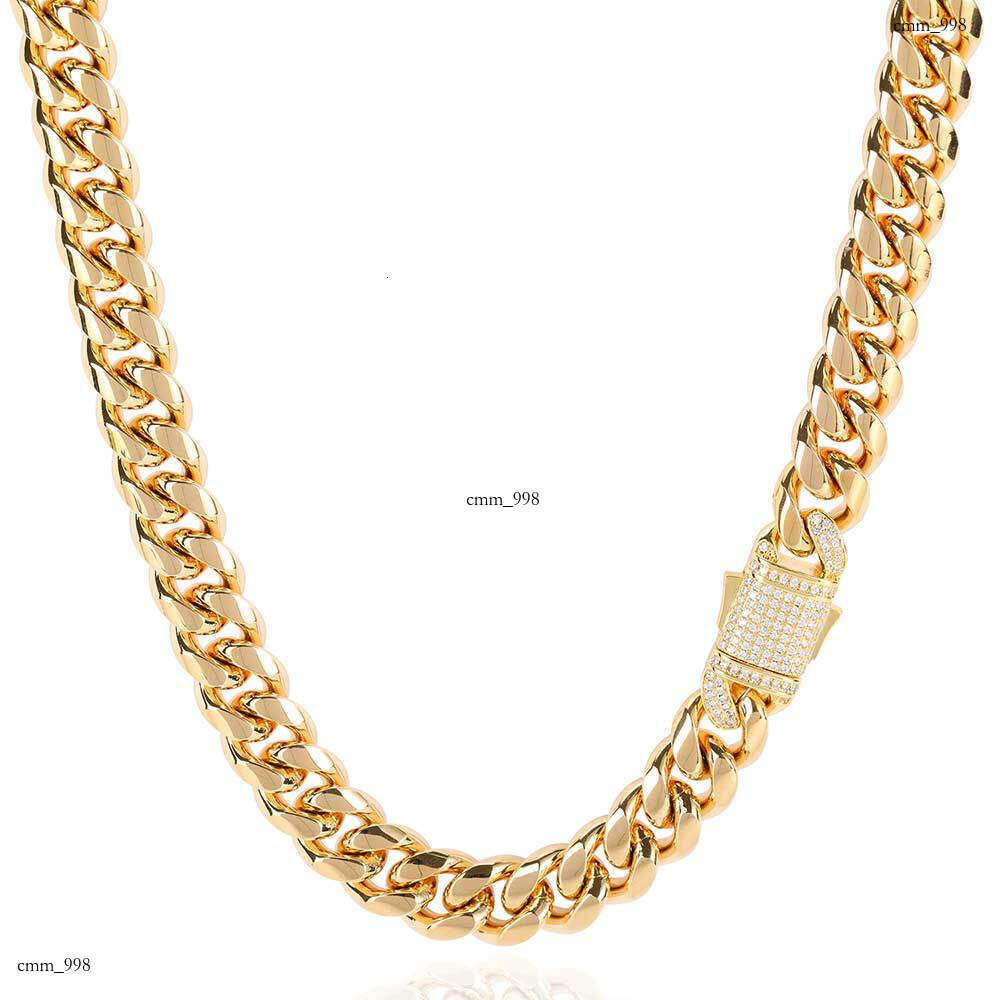 Hip Hop Titanium Jewelry Moissanite chain Spring Clasp Sterling Silver Cuban Chain Gold Necklace for Men