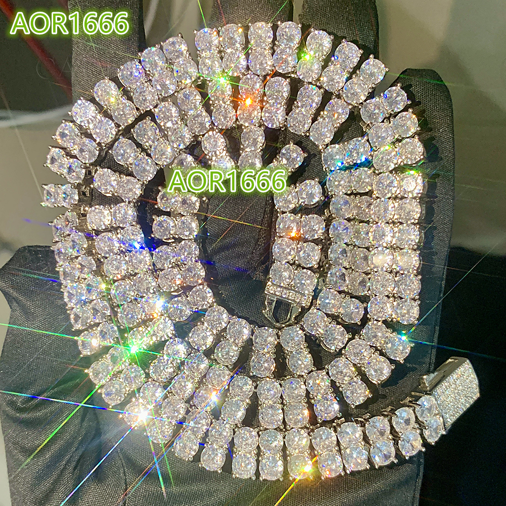 Trendy 5mm Double Rows D VVS Iced Out Moissanite Diamond 925 Sterling Silver Tennis Chain Necklace Bracelets Jewelry Men Woman