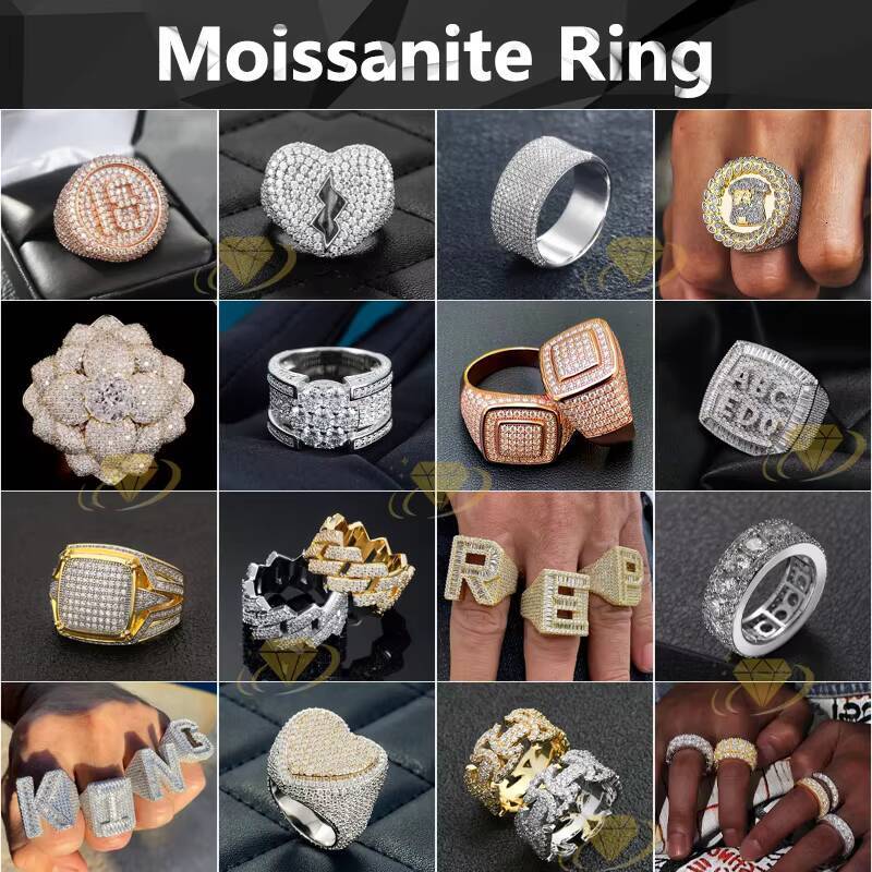 Wholesale Factory Price Iced Out Hip Hop Ring GRA Certificate VVS Moissanite Ring S925 Silver Oval Shape Man Ring
