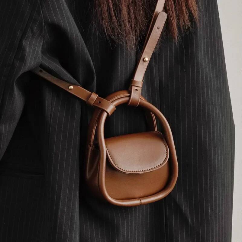New Fashion Designer Mini Shoulder Solid Color Black Brown Pu Leather Cross Body Earphone Lipstick Small Storage Bags