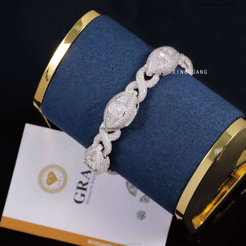 Hip Hop Evil Eye S Sier Gold Plated VVS Moissanite Dia Mens Bracelet with GRA Certificate