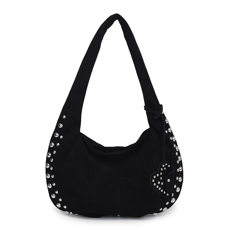 Luxury Bag 2025 Autumn Winter New Suede Women's Bag Single Shoulder Crossbody Designer Bag Rivet Matte Crescent Underarm Casual Tote Handbag
