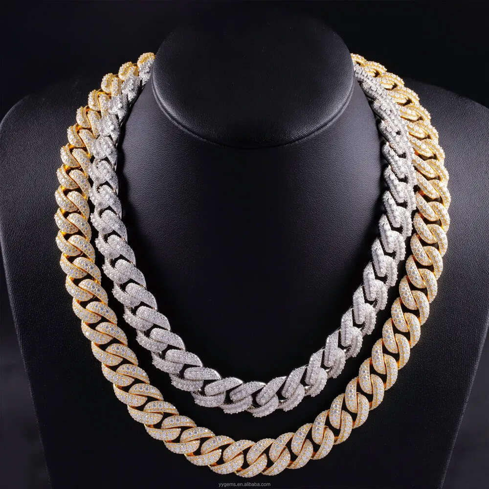Best Selling Pass Tester 15mm Sterling Sier Iced Out Hip Hop FL Moissanite Dia Cuban Link Chain Men