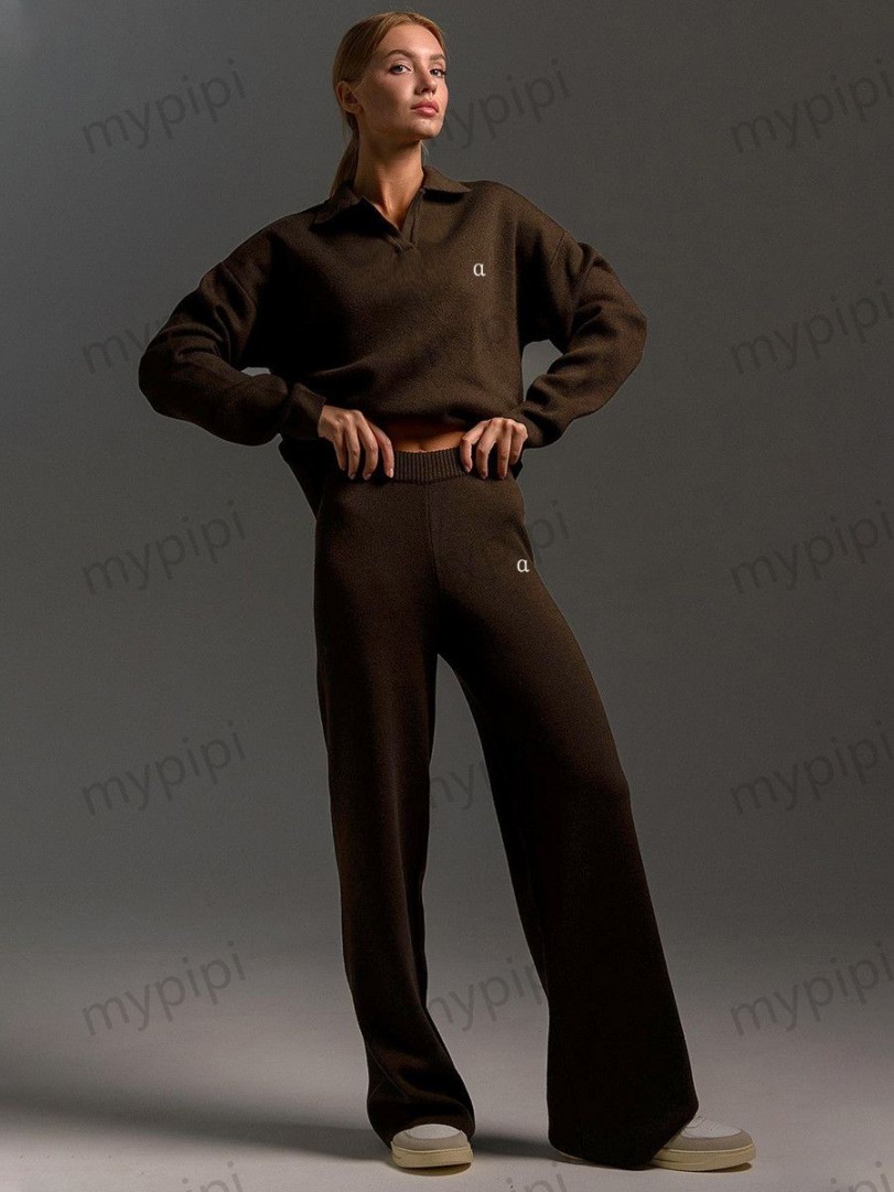Sweater Yoga Women Outft Suits Two Piece Autumn Winter Neck Knitted Pullover Wide Leg Pants Jogger Suit Gym Tracksuit