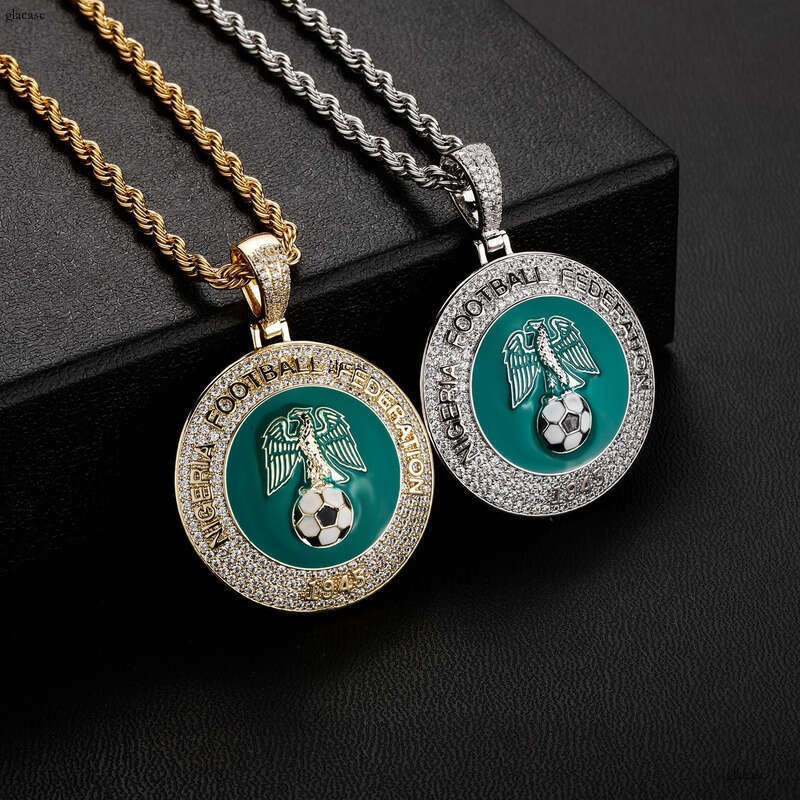Hip-Hop Fashion Accessories Nigerian Football Sports Commemorative Pendant Colorful Enamel Moissanite chain Necklace