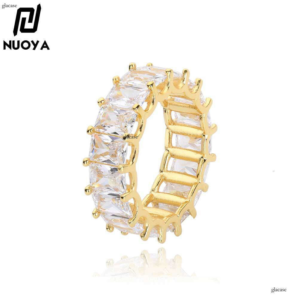 Hip Hop 7mm Single Row Rectangular Zircon Trendy Unisex Ring Versatile Accessory